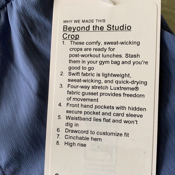 New Lululemon Beyond the Studio Crop - Picture 7 of 7